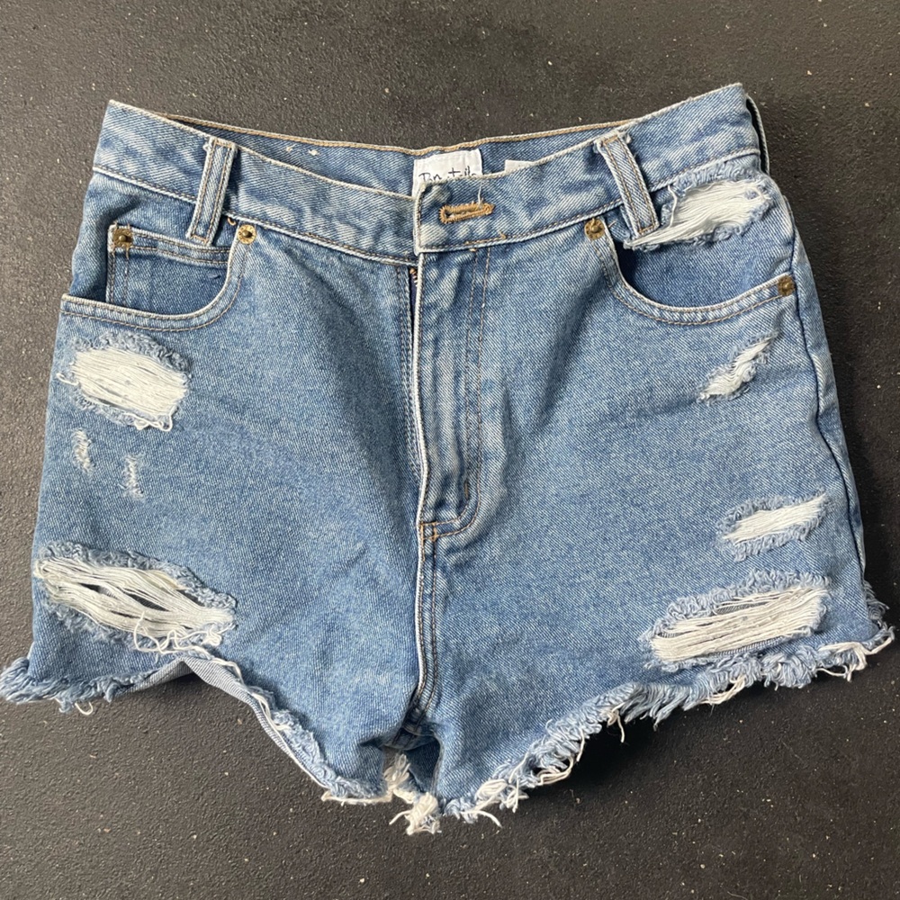Custom distressed denim shorts